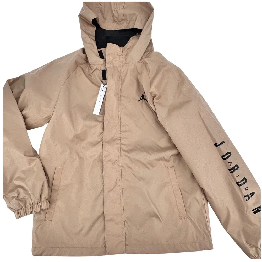 New Nike Jordan Boys 3 in 1 Hooded Wind Rain Jacket Sz Large Hemp & Black Fleece